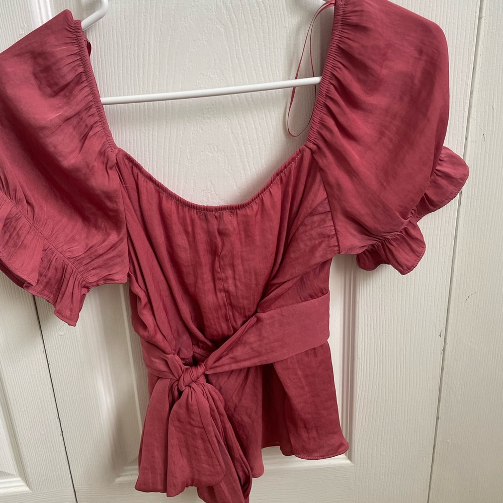 Francesca’s Marjorie Satin Tie Back Blouse